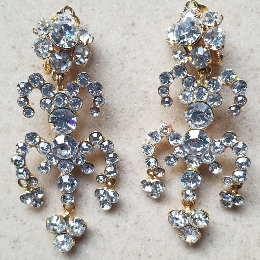 STATEMENT HAUTE COUTURE RUNWAY SIMAN TU LONG RIBBON CRYSTAL CHANDELIER EARRINGS